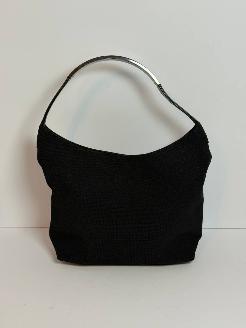 Gucci Vintage Black Canvas Metal Handle Shoulder Bag Tom Ford Era